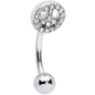 16G 5/16 Clear Gem Retro Peace Sign Curved Eyebrow Ring