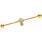 14G Clear Gem Gold Tone Alien UFO Beam Industrial Barbell 38mm