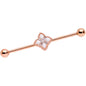 14G Clear Gem Rose Gold Tone Renaissance Industrial Barbell 38mm