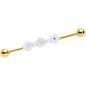 14G Aurora Gem Gold Tone Flower Industrial Barbell 38mm