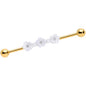14G Clear Gem Gold Tone Flower Industrial Barbell 38mm