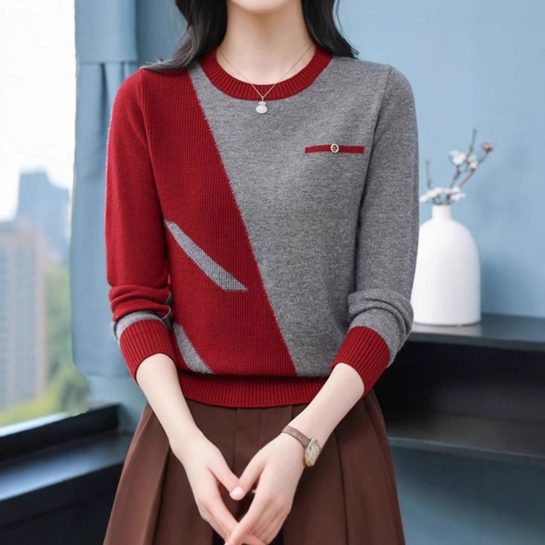 Womens Crew-neck Pullover Knit Top