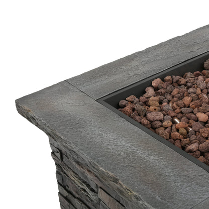 33 in Square MGO Fire Pit 40,000 BTU, Stone Gray Finish with Built-In Tank Space