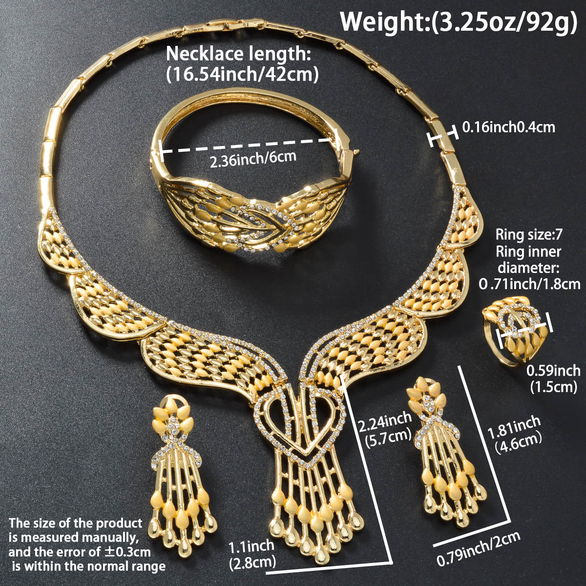 Copper Figaro Chain Jewelry Set with Necklace, Bracelet, Ring and Earrings