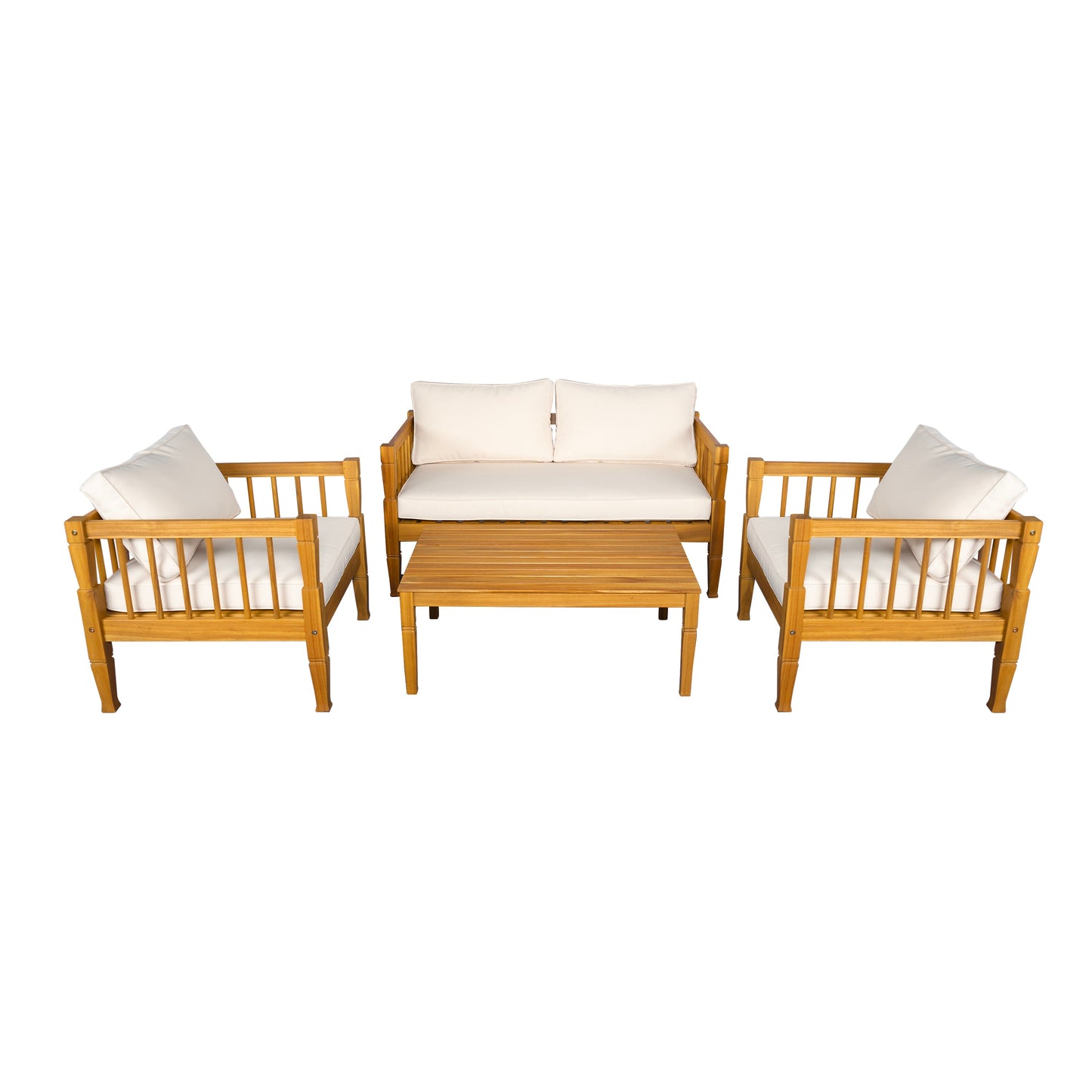 Outdoor Conversation Set Acacia Wood Teak Beige Cushion 4 Piece Seats 4