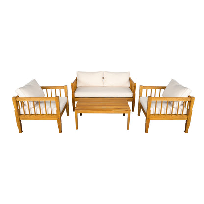 Outdoor Conversation Set Acacia Wood Teak Beige Cushion 4 Piece Seats 4