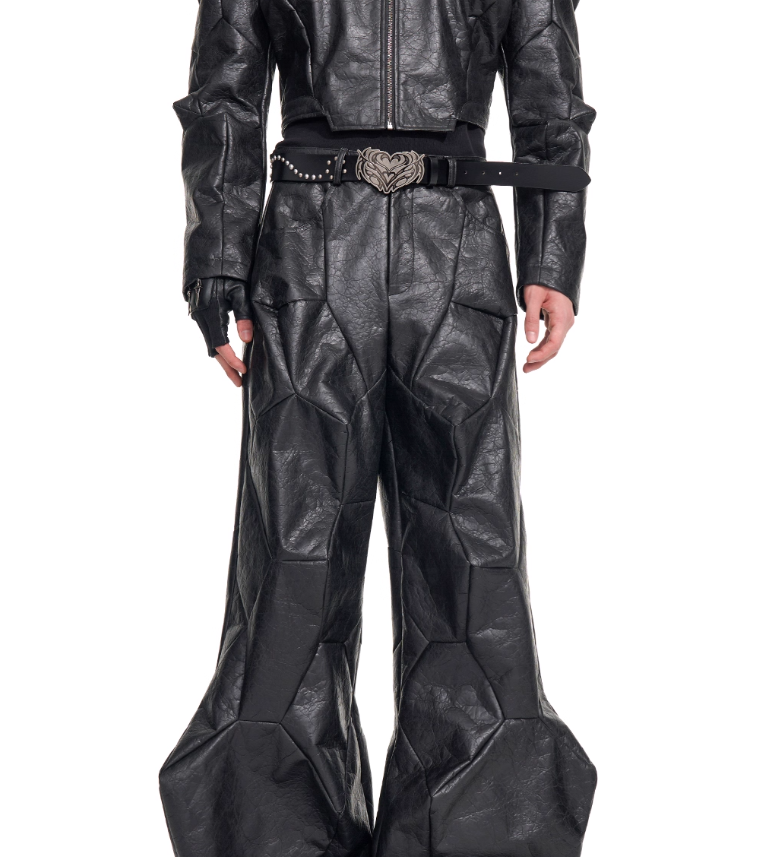 Special-shaped Deconstruction Stitching Pu Leather Pants Men's Autumn