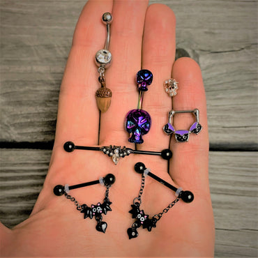16G 1/4 Clear Gem Rose Gold Tone Star Skull Cartilage Tragus
