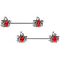 14G 5/8 Red Gem Holly Leaf Holiday Barbell Nipple Ring Set