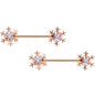 14G 5/8 Clear Gem Rose Gold Hue Snowflake Barbell Nipple Ring Set
