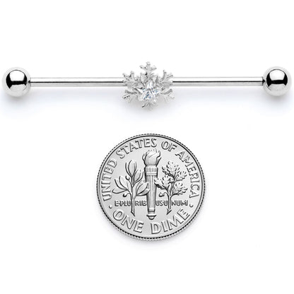 14G Clear Gem Snowflake Industrial Barbell 38mm