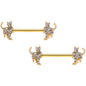 14G 9/16 Clear Gem Gold Tone Glamour Cat Barbell Nipple Ring Set