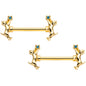 14G 9/16 Blue Gem Gold Tone Leaping Cat Barbell Nipple Ring Set