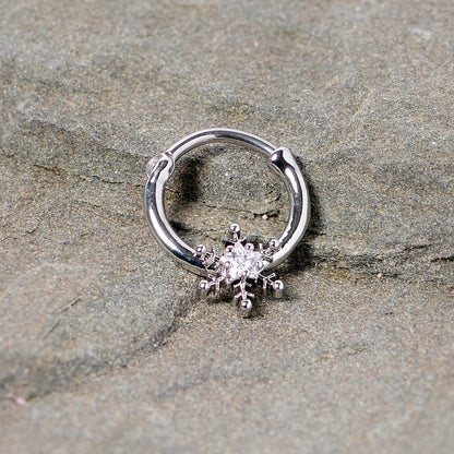 16G 3/8 Clear Gem Holiday Snowflake Septum Clicker