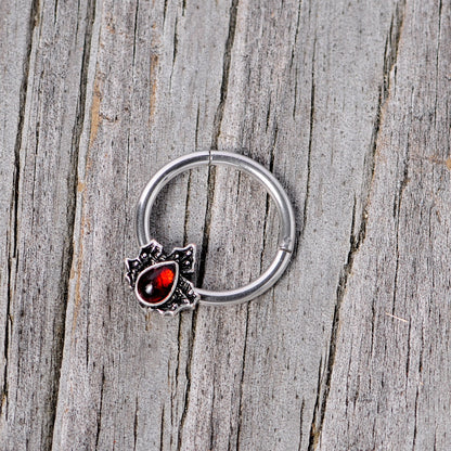 16G 3/8 Red Gem Holly Leaf Holiday Hinged Segment Ring