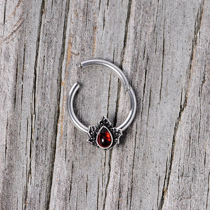 16G 3/8 Red Gem Holly Leaf Holiday Hinged Segment Ring
