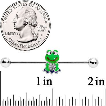 14G Clear Gem Green Goofy Frog Industrial Barbell 38mm