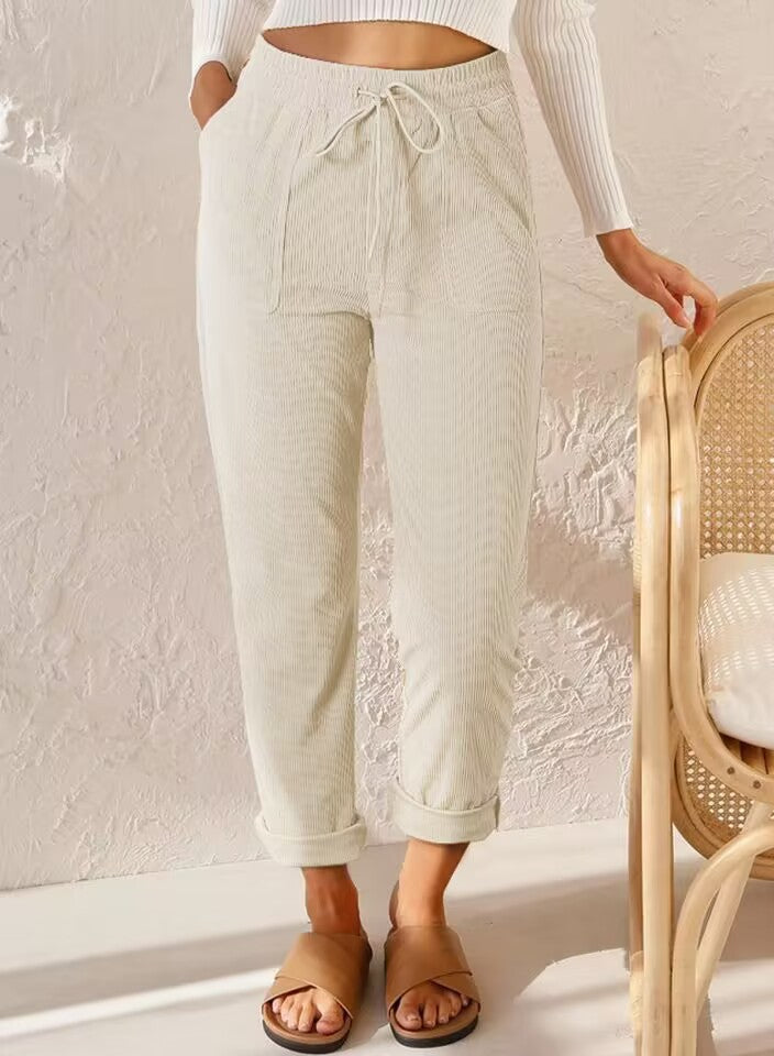 European And American Casual Pants Fashion Solid Color Corduroy Wide-leg Pants Women's Pants