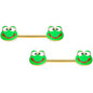 14G 9/16 Gold Tone Green Goofy Frog Barbell Nipple Ring Set