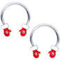 14G 9/16 Red White Mittens Christmas Horseshoe Nipple Ring Set