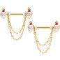 14G 5/8 Clear Gem Gold Tone Santa Dangle Nipple Ring Set