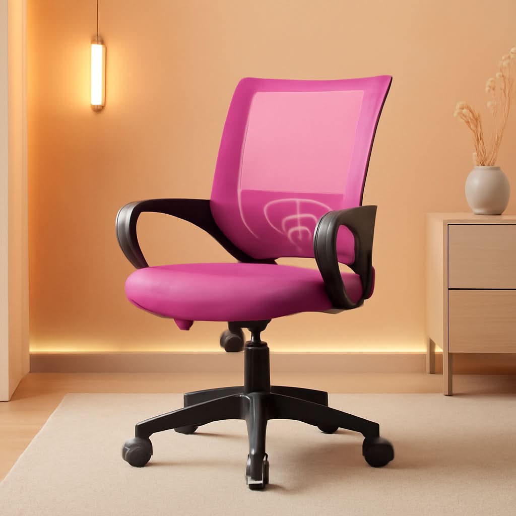 Pink Ergonomic Mesh Office Chair With Lumbar Support And Height Adjustable