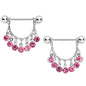 14G 5/8 Pink Gem Fringe Dangle Barbell Nipple Ring Set