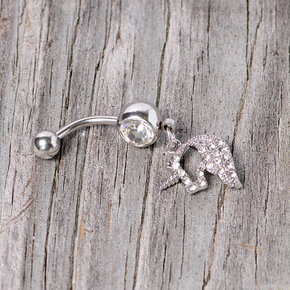Clear Gem Silhouette Unicorn Dangle Belly Ring