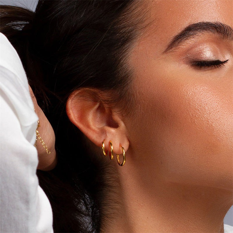 European And American Stainless Steel Hoop Earrings Minimalist Style