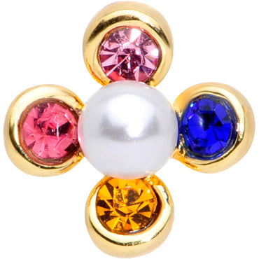 16G 1/4 Pink Blue Gem Gold Tone Flower Cartilage Tragus Earring