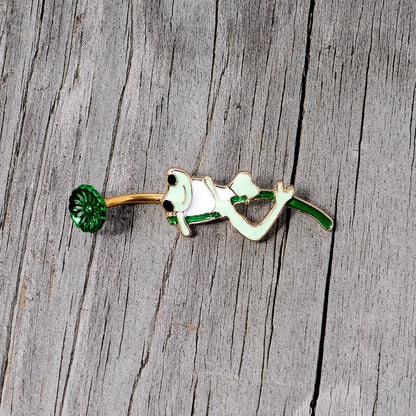Green Gold Tone Frog Flower Double Mount Belly Ring