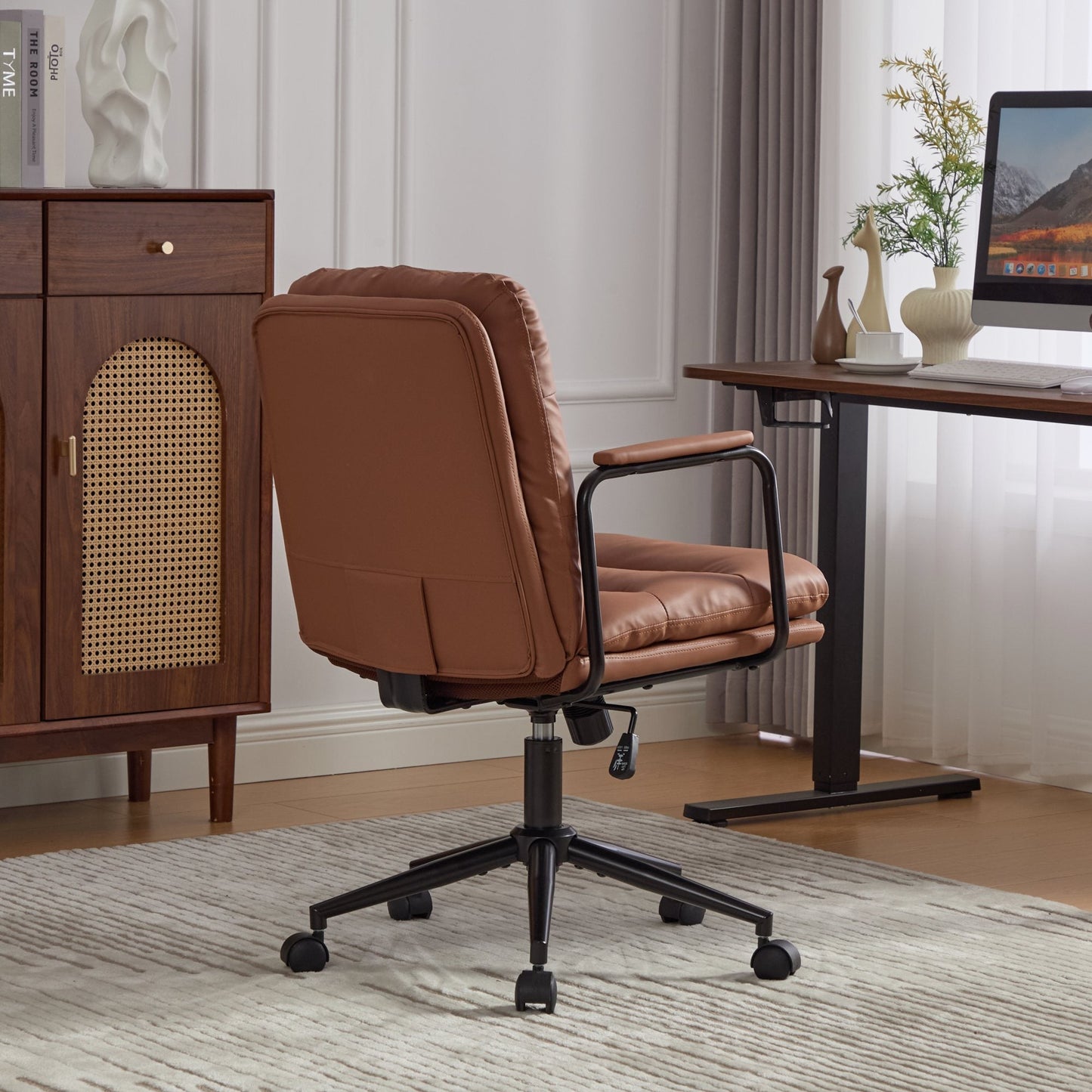 Office Chair,Mid Back Home Office Desk Task Chair with Wheels and Arms Ergono...