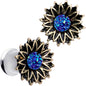 Blue Faux Druzy Sunburst Flower Double Flare Plug Set 2G to 1"