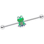 14G Green Gem Green Goofy Frog Industrial Barbell 38mm
