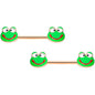 14G 9/16 Rose Gold Tone Green Goofy Frog Barbell Nipple Ring Set