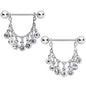 14G 5/8 Clear Gem Fringe Dangle Barbell Nipple Ring Set