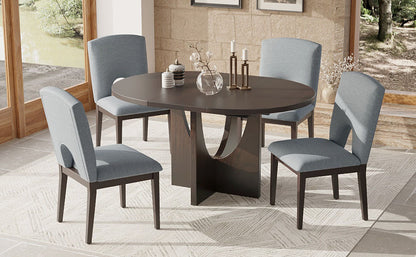 Modern 5-Piece Extendable Round Dining Table Set with 16.2inch Removable Leaf