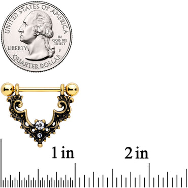 14G 9/16 Clear Gem Gold Tone Baroque Bat Nipple Shield Set