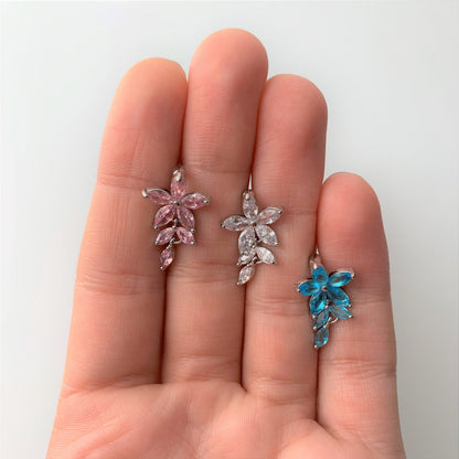 Aqua CZ Gem Fashion Flower Dangle Top Mount Belly Ring