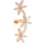 16G 1/4 Clear CZ Gem Rose Gold Tone Tri Flower Cartilage