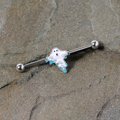 14G White Orb Ghost Halloween Industrial Barbell 38mm