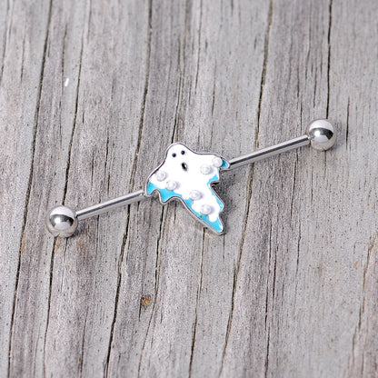 14G White Orb Ghost Halloween Industrial Barbell 38mm