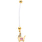 Clear Pink Gem Baby Carriage Dangle Pregnancy Belly Ring