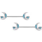14G 9/16 Blue CZ Gem Crescent Moon Heart Barbell Nipple Ring Set