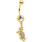 Clear Aqua Gem Gold Tone Mouse Dangle Belly Ring