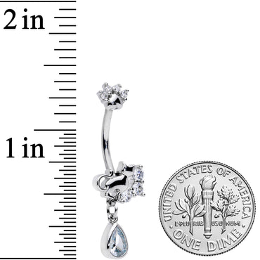 Clear CZ Gem Paw Print Cat Dangle Belly Ring