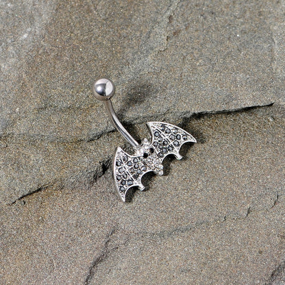 Clear Black Gem Bat Halloween Belly Ring