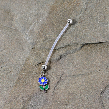 Bundle of Joy Green Blue Flower Dangle Pregnancy Belly Ring