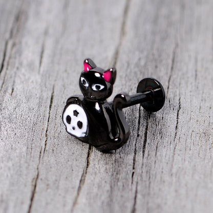 16G 5/16 Black Cat Skull Halloween Labret Monore Tragus