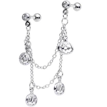 16G 1/4 Clear Gem Pumpkin Halloween Cartilage Chain Earring
